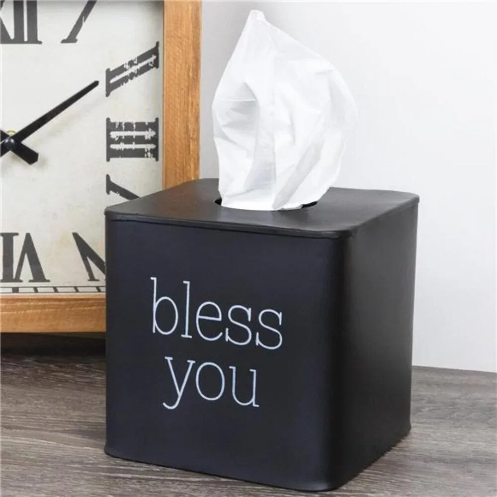 Black metal square tissue box cover cube tissue holder for bathroom bedroom offi